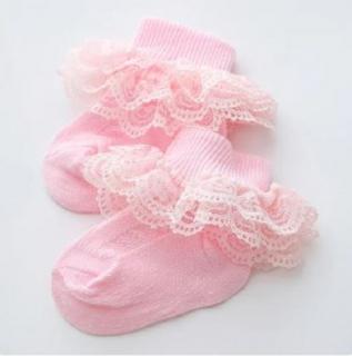 Bavlnené ponožky pre novorodenca s volánikmi ružové,  veľ. 0-3 mesiace