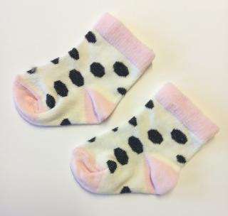 Bavlnené ponožky smotanové s ružovou - Guličky,  veľ. 0-3 mesiace