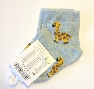 Bavlnené ponožky sv. modré - Žirafa,  veľ. 0-3 mesiace