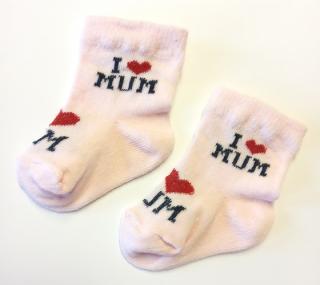 Bavlnené ponožky sv. ružové - I love mum,  veľ. 0-3 mesiace