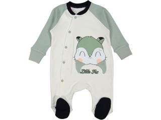 Bavlnený overal pre novorodenca biely so zelenou - Little fox, veľ. 62