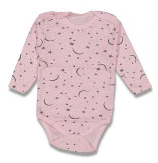 Body pre novorodenca dlhý rukáv ružové - Hviezdičky, veľ. 56