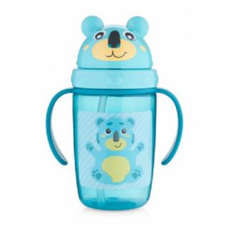 Canpol Babies nevytekajúci hrnček s držadlami a slamkou modrý 400 ml, 9+