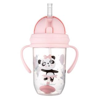 Canpol Babies nevytekajúci hrnček s držadlami a slamkou ružový 270 ml, 6+