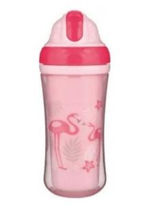 Canpol Babies športová fľaša s dvojitou stenou a silikónovou slamkou Plameniak 260ml, 12+