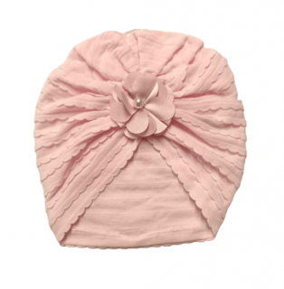 Čiapka / turban bavlnený ružový s kvetom, obv. hlavy 42/44