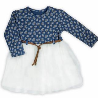 Detské šaty dlhý rukáv modré s bielou tylovou sukničkou, veľ. 74