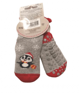 Detské vianočné froté ponožky protišmykové sivé s červenou - Snehuliak, veľ. 6-12 mes.