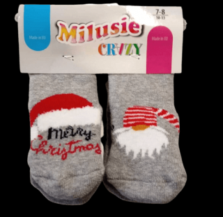 Detské vianočné froté ponožky sv. sivé,  veľ. 3-6 mesiacov - SET 2 PÁRY