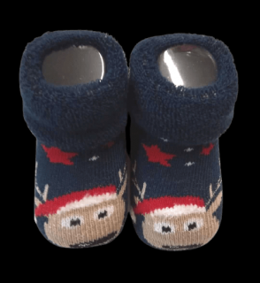 Detské vianočné froté ponožky tm. modré - Jelenček  veľ. 0-6 mesiace