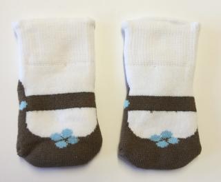 Froté ponožky biele s hnedou,  veľ. 0-3 mesiace