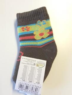 Froté ponožky hnedé - Kvietky,  veľ. 0-3 mesiace