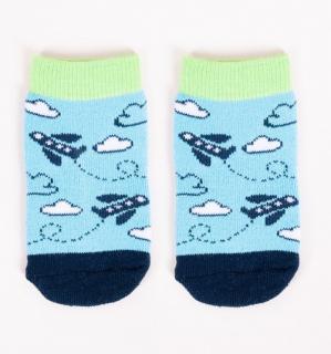 Froté ponožky pre novorodenca modré - Lietadlo,  veľ. 0-3 mesiace