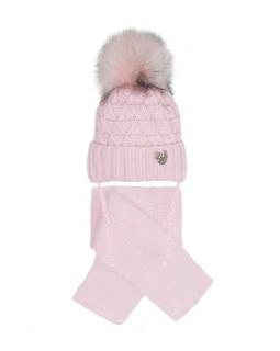 Komplet pre novorodenca zimná čiapka sv. ružová + šál, obvod hlavy 36-38 cm