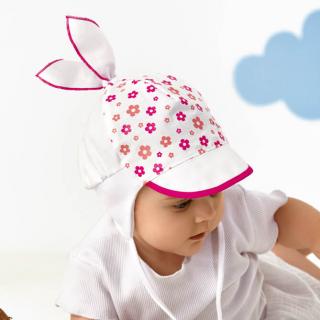 Letná čiapka pre dievčatko biela s ružovou, obv. hlavy 38 cm