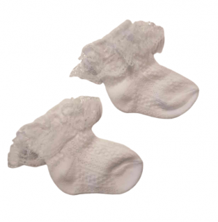 Letné ponožky biele s dierkovaným vzorom a  volánikom, veľ. 0-3 mesiace