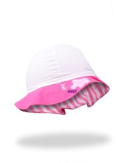 Letný bavlnený klobúčik biely / ružový, obvod hlavy 52 cm (veľkosť na 3-6 roky)