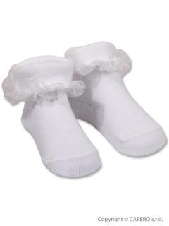 Ponožky biele s šifónovým volánikom, veľ. 0-3 mesiace