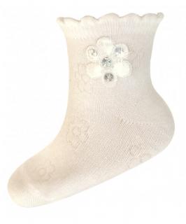 Ponožky biele so vzorom zdobené kvietkom, veľ. 6-12 mesiacov