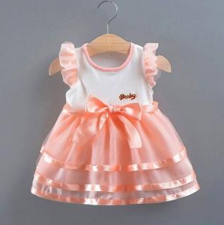 Šaty pre bábätko krátky rukáv sv. ružové s tylovou sukničkou, veľ. 74