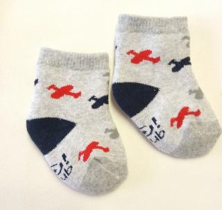 Termo froté ponožky sv. sivé - Lietadlo, veľ. 3-6 mesiacov