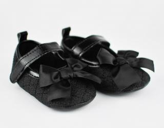 Topánočky pre bábätko čierne s mašľou, veľ. 0-6 mesiacov - dĺžka podrážky 10 cm