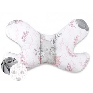 Vankúš motýľ bavlna / velvet biely s ružovou a sivou - Lulu