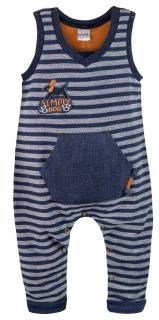 Záhradníčky bavlnené prúžkované Minetti, farba jeans, veľ. 74