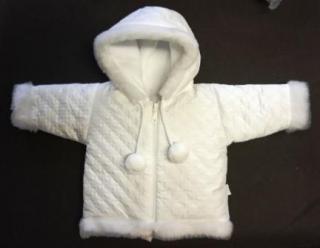 Zimná bunda s kapucňou a kožušinkou podšitá bavlnou + čiapka, veľ. 62