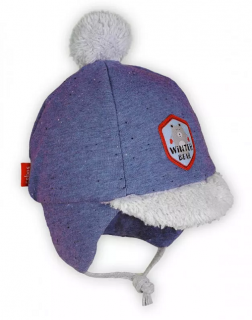 Zimná čiapka modrá so šiltom a brmbolcom, obv. hlavy 38/40 cm