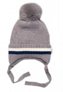 Zimná čiapka s brmbolcom sivá, obvod hlavy 42-44cm (6-9 mesiacov)