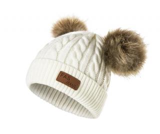Zimná čiapka smotanová s brmbolcami, obvod hlavy 40-42 cm