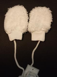 Zimné rukavičky pre novorodenca s kožušinkou biele, šnúrka, veľ. S (0-3 mesiace)