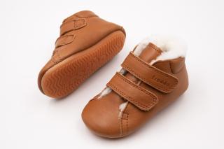 DETSKÉ BAREFOOT ZIMNÉ TOPÁNKY FRODDO PREWALKERS WINTER FURRY - COGNAC 19, 12.2, 5.6