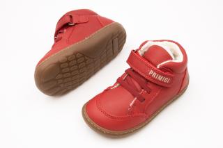 DETSKÉ BAREFOOT ZIMNÉ TOPÁNKY PRIMIGI WOOLY - CLOUD/ROSSO 28, 18.1, 7.0