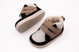 DETSKÉ ZIMNÉ BAREFOOT TOPÁNKY MURIS BALTIC MINI - WARM TAUPE 21, 13.2, 6.1