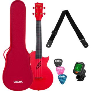 Cascha Carbon Fiber Red (Koncertné ukulele sada s ladičkou a obalom)
