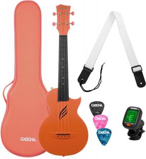 Cascha Carbon Fibre Set Orange (Koncertné ukulele sada s ladičkou a obalom)