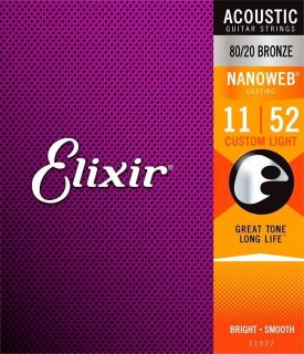 Elixir 11027 Acoustic NanoWeb 80/20 Bronze Custom Light (Struny pre akustickú gitaru .011 - Stredne tvrdé)