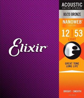 Elixir 11052 Acoustic NanoWeb 80/20 Bronze Light (Struny pre akustickú gitaru .012 - Tvrdé)