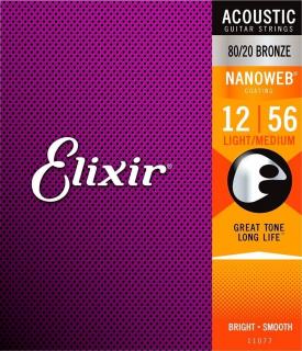 Elixir 11077 Acoustic NanoWeb 80/20 Bronze Light-Medium (Struny pre akustickú gitaru .012 - Tvrdé)