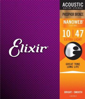 Elixir 16002 Acoustic NanoWeb Phosphor Bronze Extra Light (Struny pre akustickú gitaru .010 - Stredne mäkké)