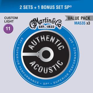 Martin Authentic SP 92/8 Phosphor Bronze Custom Light - Limited 3 Packs (Kovové struny pre akustickú gitaru .011)