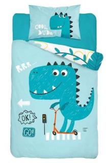 DETEXPOL Bambusové obliečky do postieľky Dino blue Bavlna/Bambus, 100/135, 40/60 cm