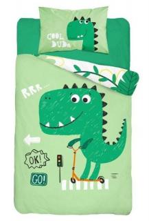 DETEXPOL Bambusové obliečky do postieľky Dino green Bavlna/Bambus, 100/135, 40/60 cm