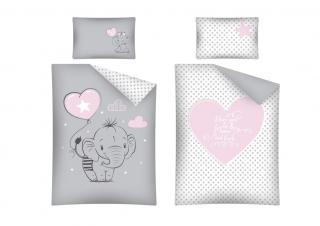 DETEXPOL Obliečky do postieľky Slon pink Bavlna 100/135, 40/60 cm
