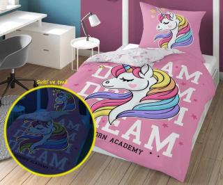 DETEXPOL Svietiace obliečky Jednorožec Dream Bavlna, 140/200, 70/80 cm