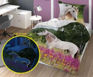 DETEXPOL Svietiace obliečky Kôň na lúke  Bavlna, 140/200, 70/80 cm