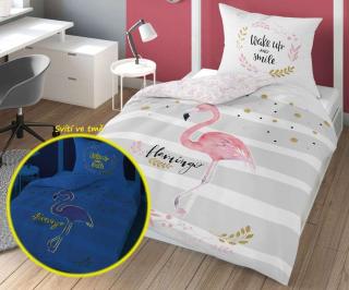 DETEXPOL Svietiace obliečky Plameniak  Bavlna, 140/200, 70/80 cm