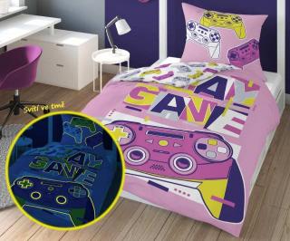 DETEXPOL Svietiace obliečky Play Game Bavlna, 140/200, 70/80 cm